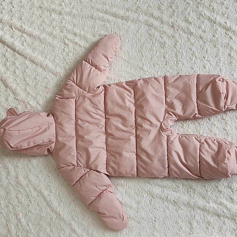 Old Navy Pink Hooded Kids Snowsuit Water-resistant, 6-12M - Picture 5 of 10